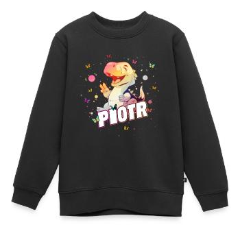 PIOTR - Beau prénom JEUNE avec un mignon DINO - Sweat Premium enfant bio - noir - Devant - AI Model Kid Female (0cm)