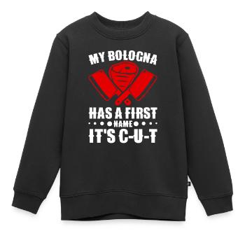 Boucherie, boucherie, boucherie, boucherie - Sweat Premium enfant bio - noir - Devant - AI Model Kid Female (0cm)