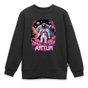 ARTUR - Schöner Jungen Name mit coolem Astronaut - Kinder Premium Organic Sweatshirt - Schwarz - Vorne - AI Model Kid Female (0cm)