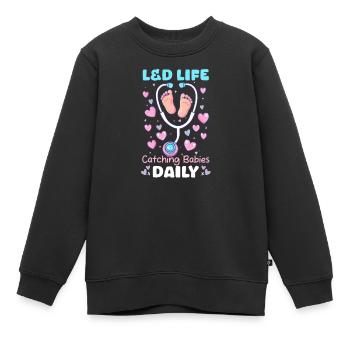 L&D Krankenschwester L&D Life: Täglich Babys einfangen - Kinder Premium Organic Sweatshirt - Schwarz - Vorne - AI Model Kid Female (0cm)