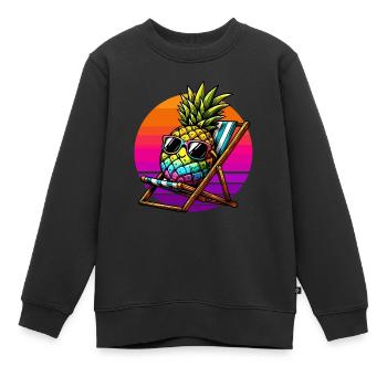 Urlaub Ananas Liegestuhl Sonnenuntergang Lustig - Kinder Premium Organic Sweatshirt - Schwarz - Vorne - AI Model Kid Female (0cm)