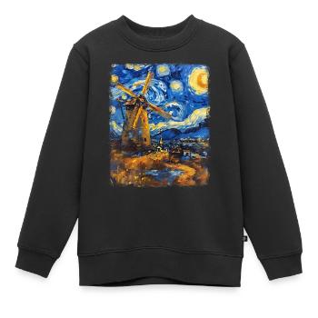 Éolienne Éolienne Peinture Nuit Étoilée - Sweat Premium enfant bio - noir - Devant - AI Model Kid Female (0cm)