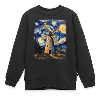 Éolienne Éolienne Peinture Nuit Étoilée - Sweat Premium enfant bio - noir - Devant - AI Model Kid Female (0cm)
