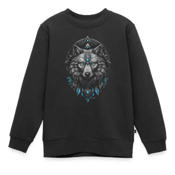 Loup arctique viking - Sweat Premium enfant bio - noir - Devant - AI Model Kid Female (0cm)
