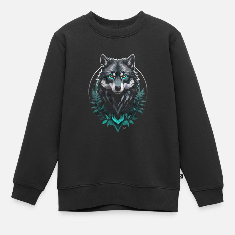 Loup arctique forestier - Sweat Premium enfant bio - noir