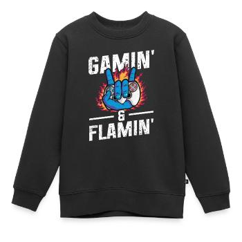 Jouer à la manette Gaming Gamin' & Flamin - Sweat Premium enfant bio - noir - Devant - AI Model Kid Female (0cm)