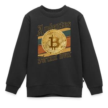 Retro Bitcoin Audentes Fortuna Iuvat Krypto - Kinder Premium Organic Sweatshirt - Schwarz - Vorne - AI Model Kid Female (0cm)
