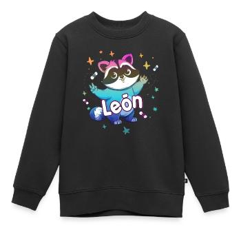 LEÓN - Schöner Jungen Name mit süßem Waschbär - Kinder Premium Organic Sweatshirt - Schwarz - Vorne - AI Model Kid Female (0cm)