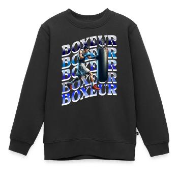 Boxeur ,cadeau pour boxeur et boxeuse - Sweat Premium enfant bio - noir - Devant - AI Model Kid Female (0cm)