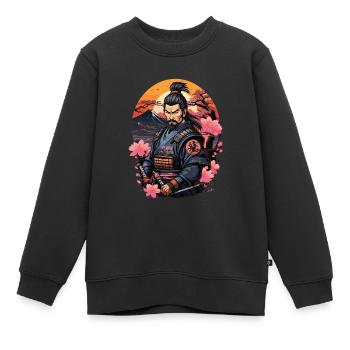 Samouraï japon cerisier - Sweat Premium enfant bio - noir - Devant - AI Model Kid Female (0cm)