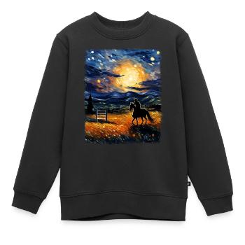 Dressurpferd Reiten Reitsport Sternennacht Gemälde - Kinder Premium Organic Sweatshirt - Schwarz - Vorne - AI Model Kid Female (0cm)
