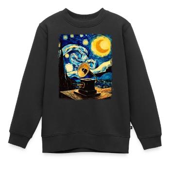 Grammophon Old School Plattenspieler Sternennacht - Kinder Premium Organic Sweatshirt - Schwarz - Vorne - AI Model Kid Female (0cm)