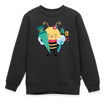 Abeille avec cône d’école inscription à l’école - Sweat Premium enfant bio - noir - Devant - AI Model Kid Female (0cm)
