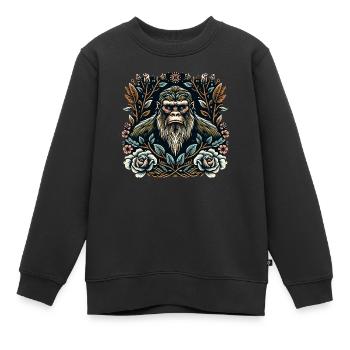 Floral Bigfoot Sasquatch - Kinder Premium Organic Sweatshirt - Schwarz - Vorne - AI Model Kid Female (0cm)