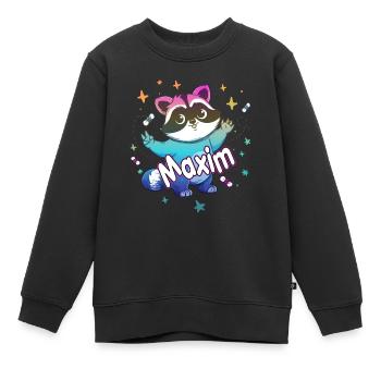 MAXIM - Schöner Jungen Name mit süßem Waschbär - Kinder Premium Organic Sweatshirt - Schwarz - Vorne - AI Model Kid Female (0cm)