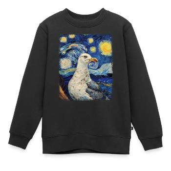 Seemöwe Seemöwe Seevogel Sternennacht Gemälde - Kinder Premium Organic Sweatshirt - Schwarz - Vorne - AI Model Kid Female (0cm)