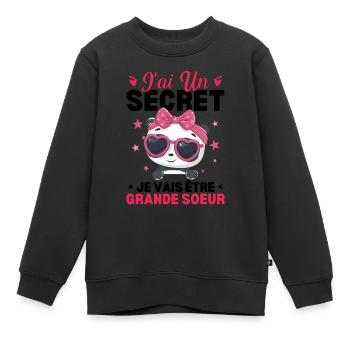 J'ai Un Secret Je Vais Être Grande Soeur - Sweat Premium enfant bio - noir - Devant - AI Model Kid Female (0cm)