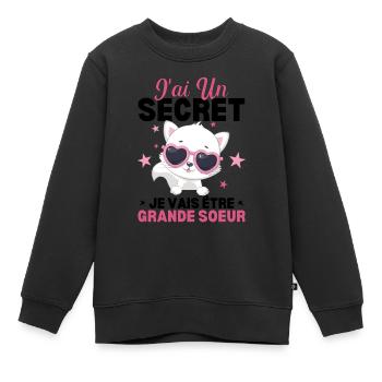 J'ai Un Secret Je Vais Être Grande Soeur - Sweat Premium enfant bio - noir - Devant - AI Model Kid Female (0cm)