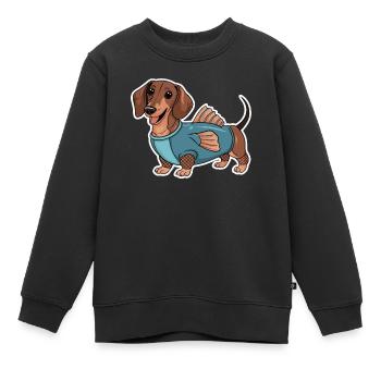 Teckel en costumes avec détails de nageoire - Sweat Premium enfant bio - noir - Devant - AI Model Kid Female (0cm)