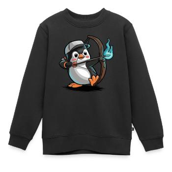 Pingouin avec arc et flèche - Sweat Premium enfant bio - noir - Devant - AI Model Kid Female (0cm)
