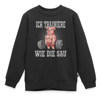Ich trainiere wie die Sau Schwein Fitness-Studio - Kinder Premium Organic Sweatshirt - Schwarz - Vorne - AI Model Kid Female (0cm)