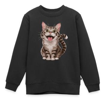 Fröhliche Getigerte Katze Mit Weit Geöffneten - Kinder Premium Organic Sweatshirt - Schwarz - Vorne - AI Model Kid Female (0cm)
