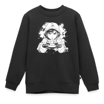 Gamer Anime Style - Sweat Premium enfant bio - noir - Devant - AI Model Kid Female (0cm)