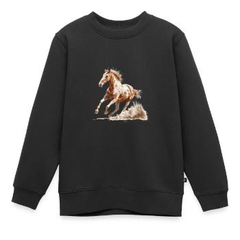 Galop dynamique cheval brun - Sweat Premium enfant bio - noir - Devant - AI Model Kid Female (0cm)