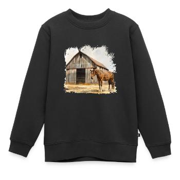 Écurie rustique avec cheval brun - Sweat Premium enfant bio - noir - Devant - AI Model Kid Female (0cm)