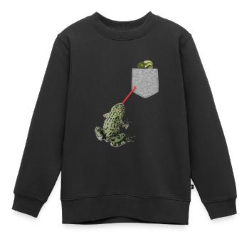 Froschzunge, die nach Kaulquappe in Ihrer Tasche greift - Kinder Premium Organic Sweatshirt - Schwarz - Vorne - AI Model Kid Female (0cm)