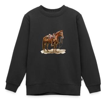Braunes Pferd Mit Sattel Im Freien - Kinder Premium Organic Sweatshirt - Schwarz - Vorne - AI Model Kid Female (0cm)