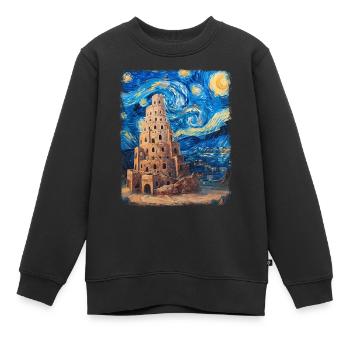 Tower of Babel Bible Renaissance Starry Night Decorated - Kids Premium Organic Sweatshirt - black - Front - AI Model Kid Female (0cm)