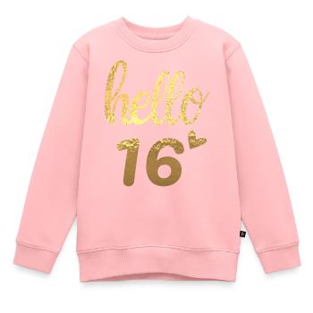 Hello 16 doré - Sweat Premium enfant bio - rose - Devant - AI Model Kid Female (0cm)