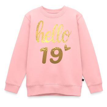 Hello 19 doré - Sweat Premium enfant bio - rose - Devant - AI Model Kid Female (0cm)