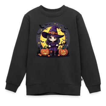 Costume de sorcière d’Halloween Balai de sorcière - Sweat Premium enfant bio - noir - Devant - AI Model Kid Female (0cm)