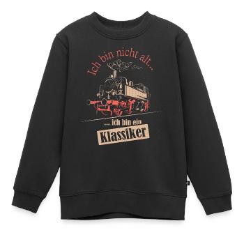 vieille locomotive à voie étroite dictons ferroviaires saxons - Sweat Premium enfant bio - noir - Devant - AI Model Kid Female (0cm)