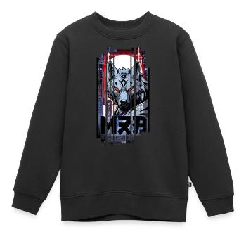 Loup argent cyborg Géométrique - Sweat Premium enfant bio - noir - Devant - AI Model Kid Female (0cm)