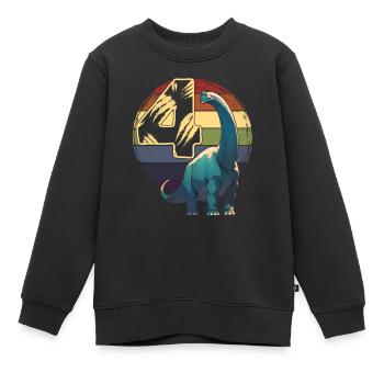 Brachiosaurus 4 ans 4ème cadeau d’anniversaire - Sweat Premium enfant bio - noir - Devant - AI Model Kid Female (0cm)