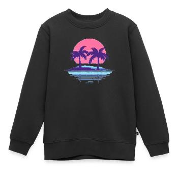 Vaporwave Synthwave Pixelart Palmen Retro 90er - Kinder Premium Organic Sweatshirt - Schwarz - Vorne - AI Model Kid Female (0cm)