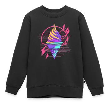 Cornet de crème glacée Synthwave - Sweat Premium enfant bio - noir - Devant - AI Model Kid Female (0cm)