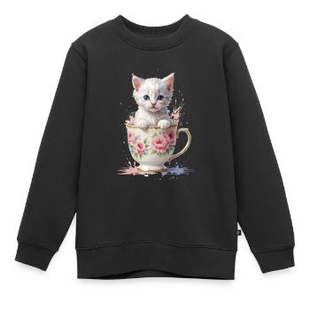 Entzückendes Kätzchen in Teetasse - süßes Tier - Kinder Premium Organic Sweatshirt - Schwarz - Vorne - AI Model Kid Female (0cm)