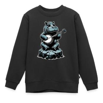 Hippo Hippopotamus Bluegrass Banjo Spieler - Kinder Premium Organic Sweatshirt - Schwarz - Vorne - AI Model Kid Female (0cm)