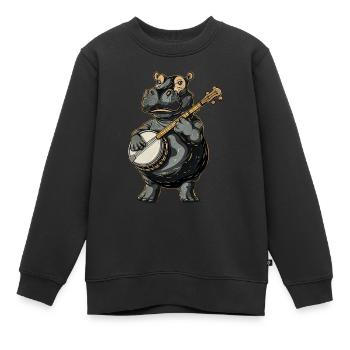 Hippo Hippopotamus Bluegrass Banjo Spieler - Kinder Premium Organic Sweatshirt - Schwarz - Vorne - AI Model Kid Female (0cm)