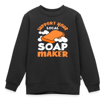 Soutenez votre savonnier local - Sweat Premium enfant bio - noir - Devant - AI Model Kid Female (0cm)