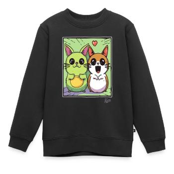 Lustige, liebenswerte Katzen-Freunde - Kinder Premium Organic Sweatshirt - Schwarz - Vorne - AI Model Kid Female (0cm)