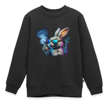 Cooler Hase Mit Sonnenbrille und Rauch - Kinder Premium Organic Sweatshirt - Schwarz - Vorne - AI Model Kid Female (0cm)