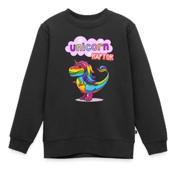LICORNE RAPTOR Licorne T-Rex Drôle Licorne Dino - Sweat Premium enfant bio - noir - Devant - AI Model Kid Female (0cm)