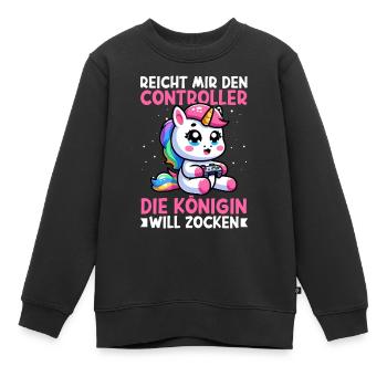 Elle me tend la manette, la reine veut jouer - Sweat Premium enfant bio - noir - Devant - AI Model Kid Female (0cm)