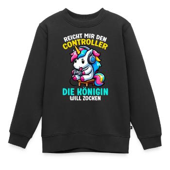 Elle me tend la manette, la reine veut jouer - Sweat Premium enfant bio - noir - Devant - AI Model Kid Female (0cm)