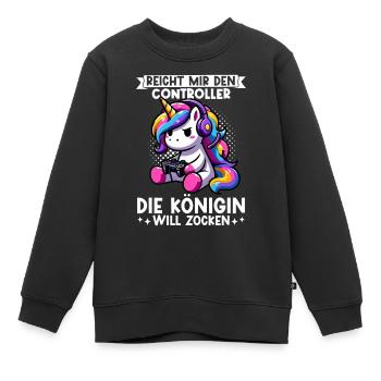 Elle me tend la manette, la reine veut jouer - Sweat Premium enfant bio - noir - Devant - AI Model Kid Female (0cm)